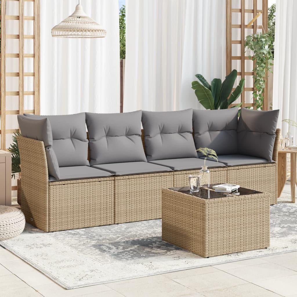 HKH 5 Pcs Conjunto de Sofás P/ Jardim com Almofadões Vime Pe - Bege
