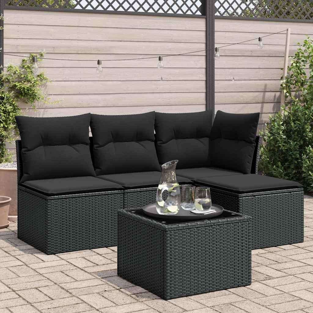HKH 5 Pcs Conjunto Sofás de Jardim com Almofadões Vime Pe - Preto
