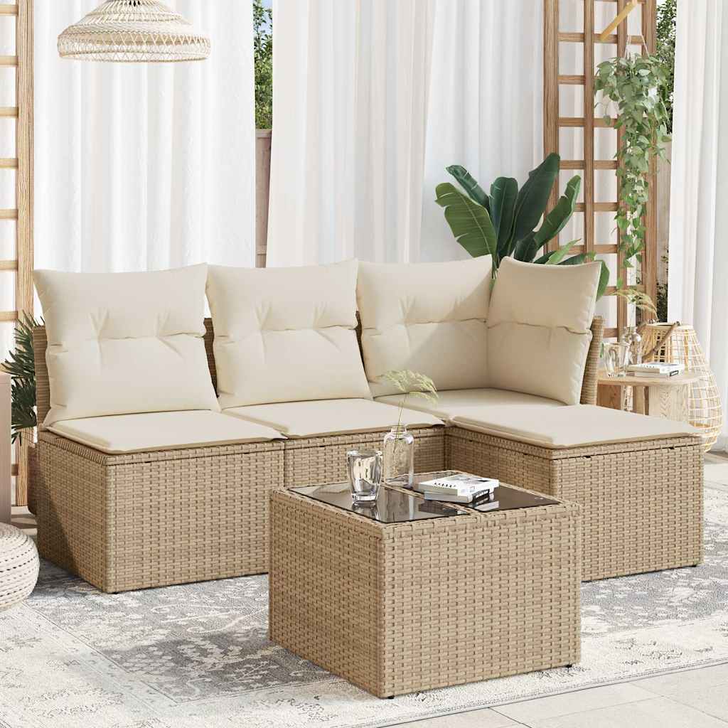 HKH 5 Pcs Conjunto de Sofás P/ Jardim com Almofadões Vime Pe - Bege