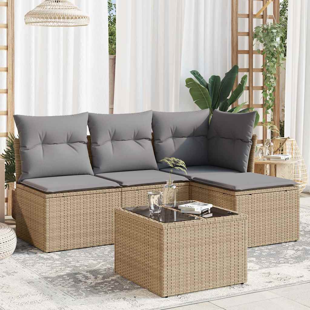 HKH 5 Pcs Conjunto de Sofás P/ Jardim com Almofadões Vime Pe - Bege