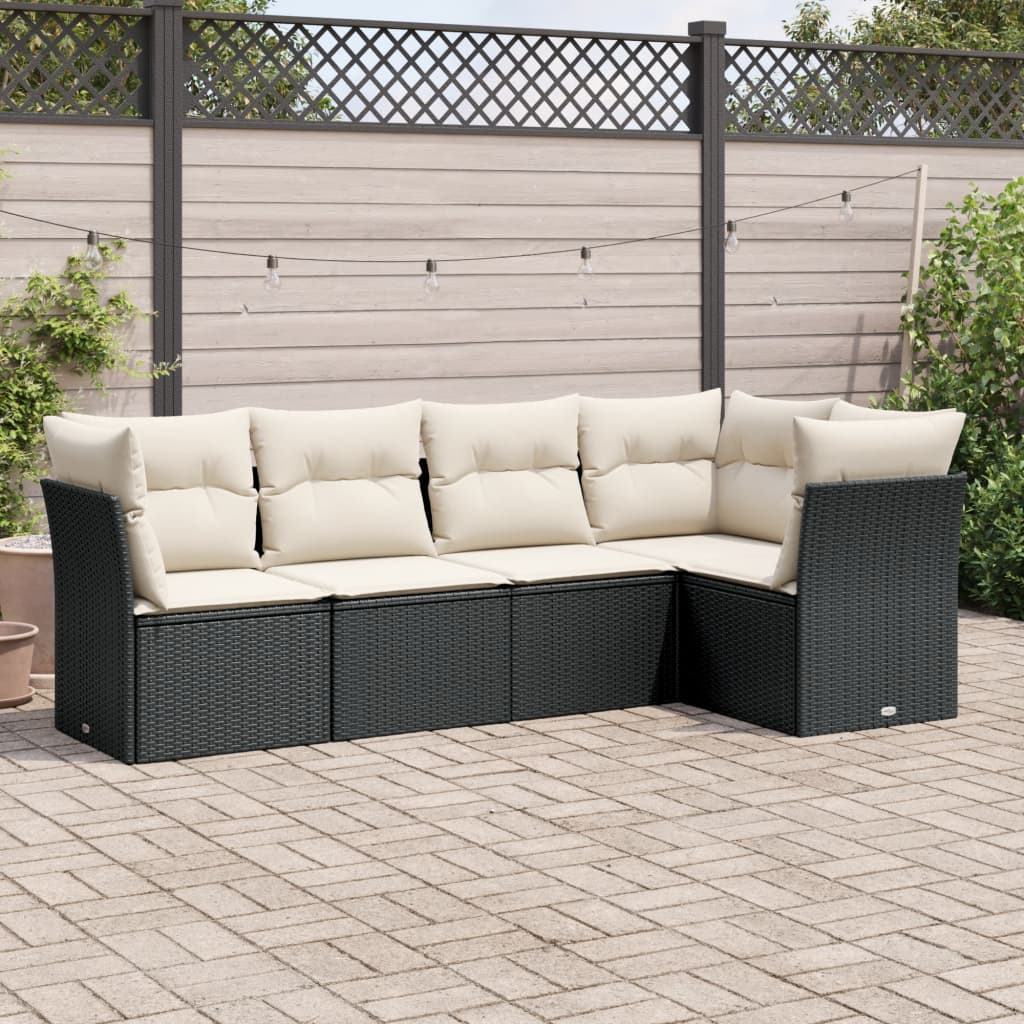 HKH 5 Pcs Conjunto Sofás de Jardim com Almofadões Vime Pe - Preto