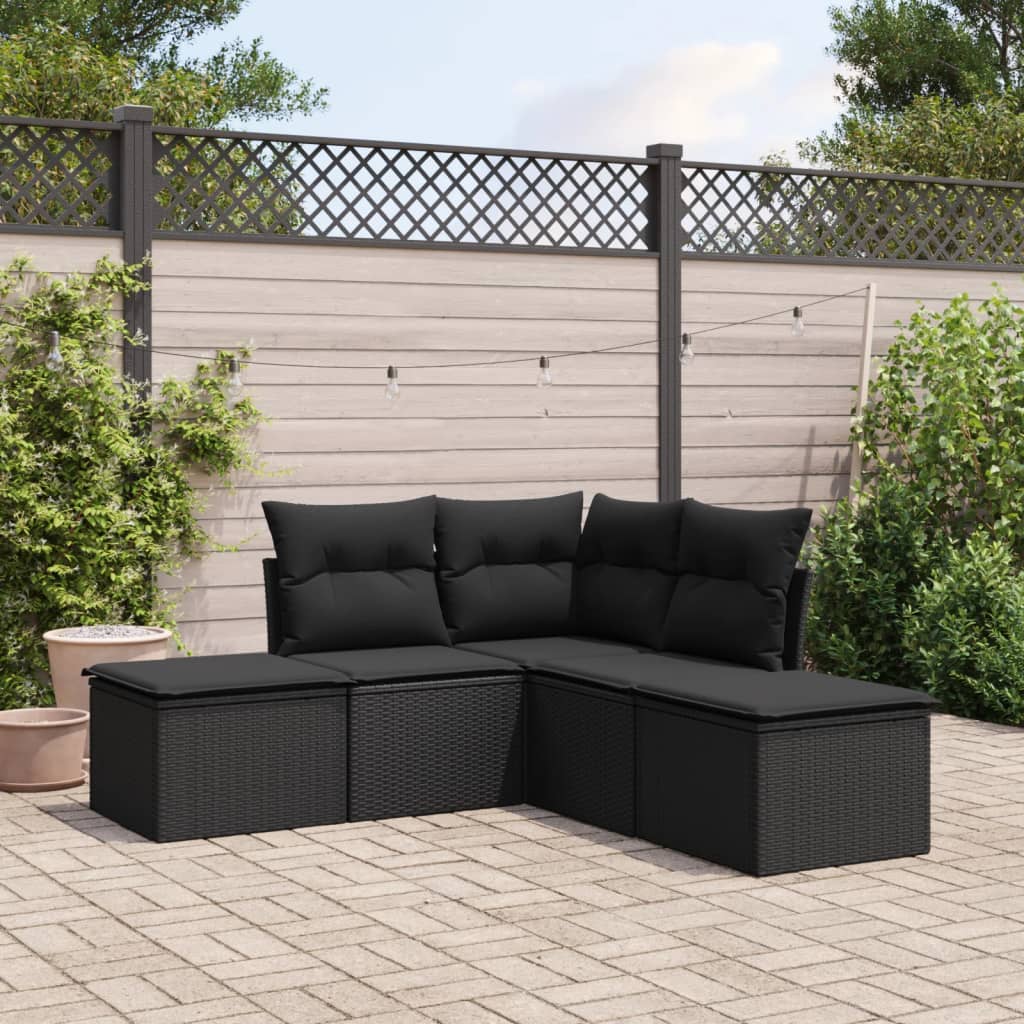 HKH 5 Pcs Conjunto Jantar Exterior com Almofadões Vime Pe - Preto