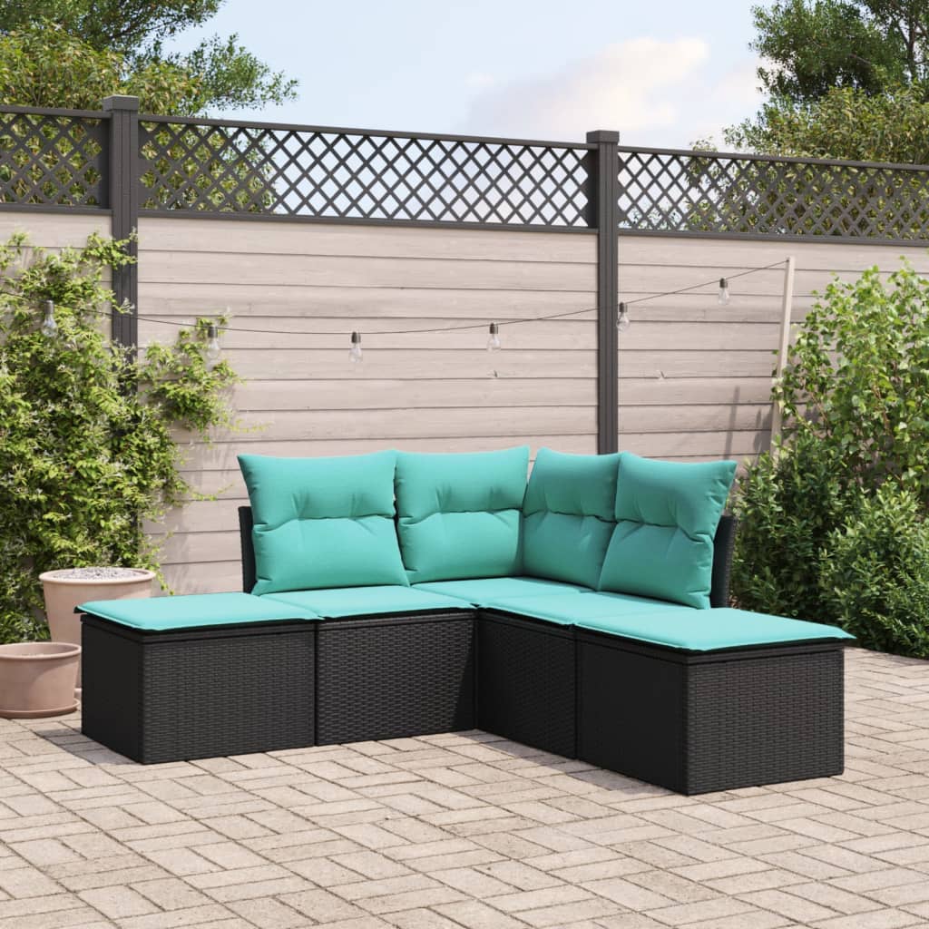 HKH 5 Pcs Conjunto Sofás de Jardim com Almofadões Vime Pe - Preto