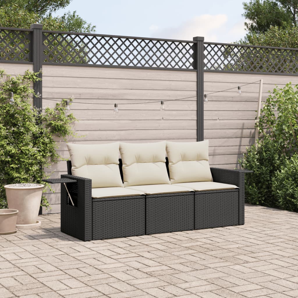 HKH 3 Pcs Conjunto Sofás de Jardim com Almofadões Vime Pe - Preto