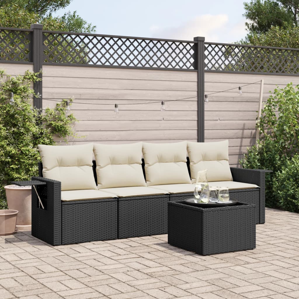 HKH 5 Pcs Conjunto Sofás de Jardim com Almofadões Vime Pe - Preto