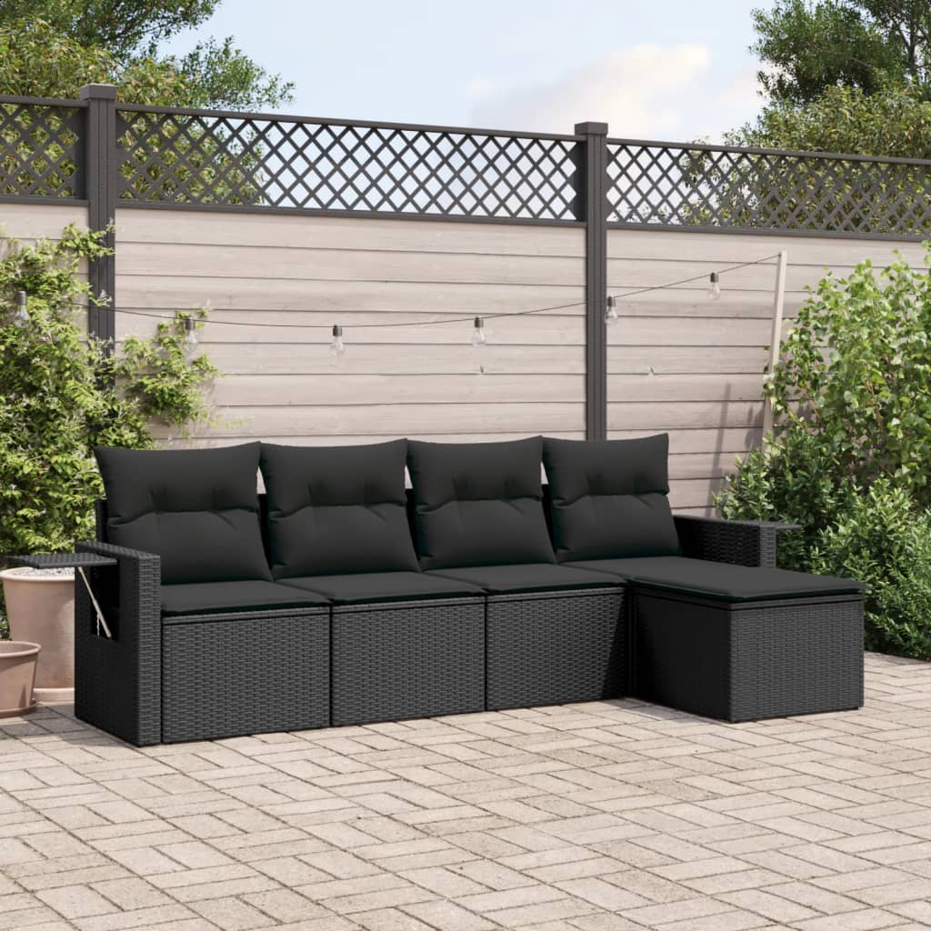 HKH 5 Pcs Conjunto Sofás de Jardim com Almofadões Vime Pe - Preto