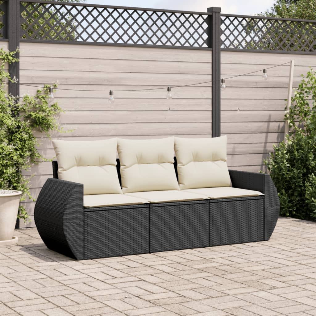 HKH 3 Pcs Conjunto Sofás de Jardim com Almofadões Vime Pe - Preto