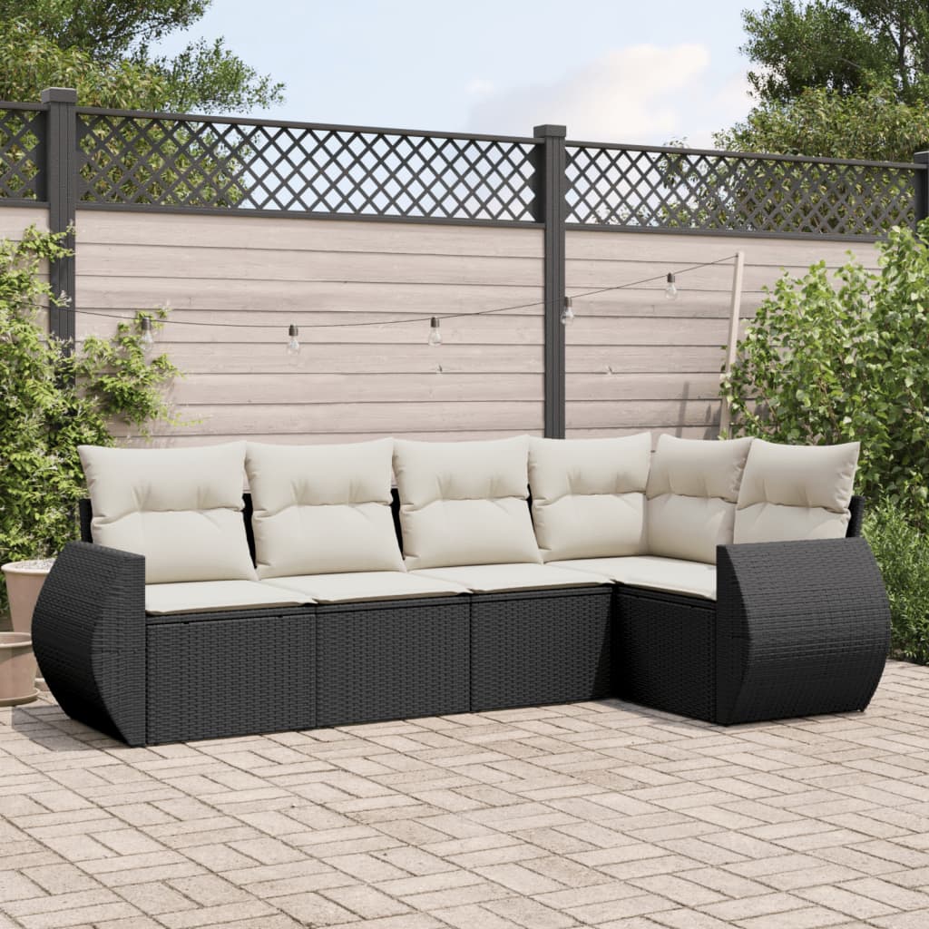 HKH 5 Pcs Conjunto Sofás de Jardim com Almofadões Vime Pe - Preto