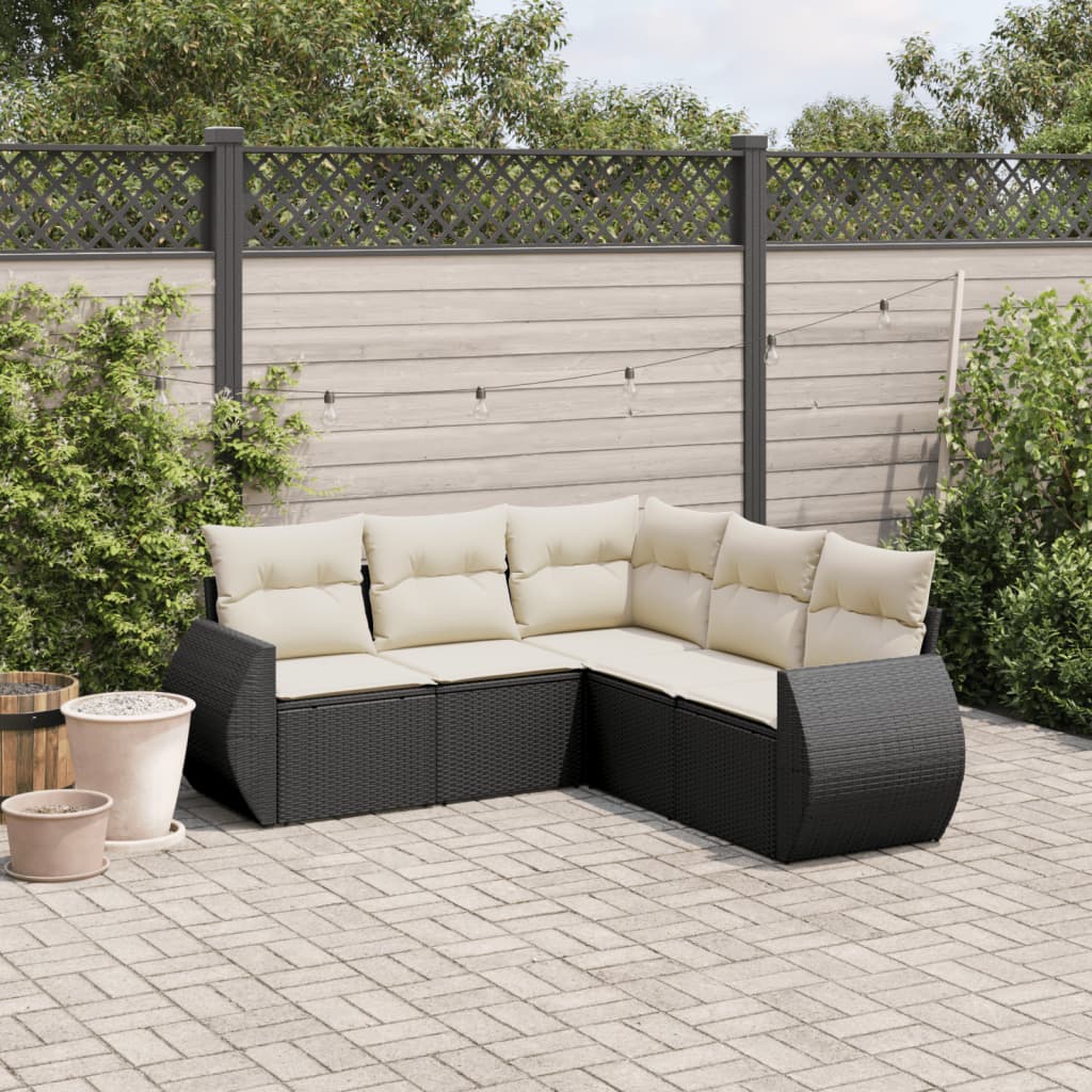 HKH 5 Pcs Conjunto Sofás de Jardim com Almofadões Vime Pe - Preto