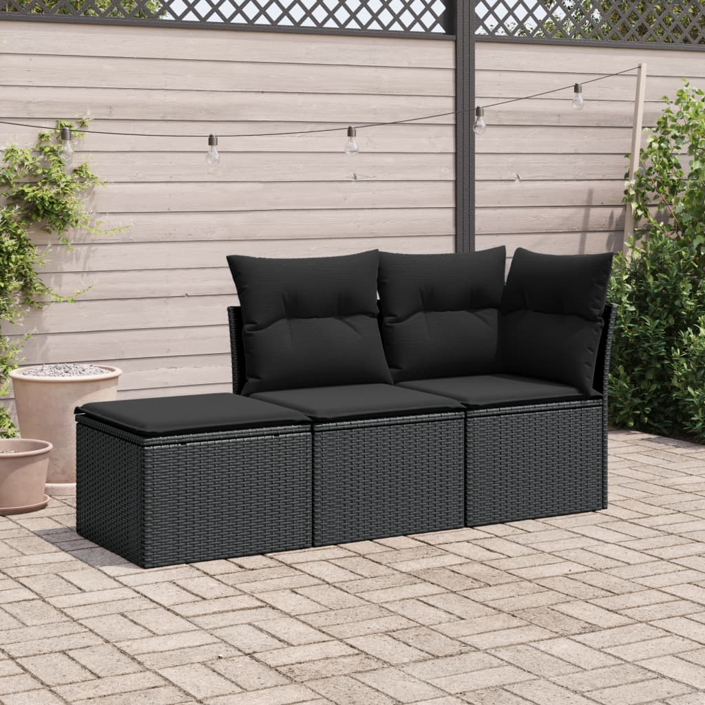 HKH 3 Pcs Conjunto Sofás de Jardim com Almofadões Vime Pe - Preto