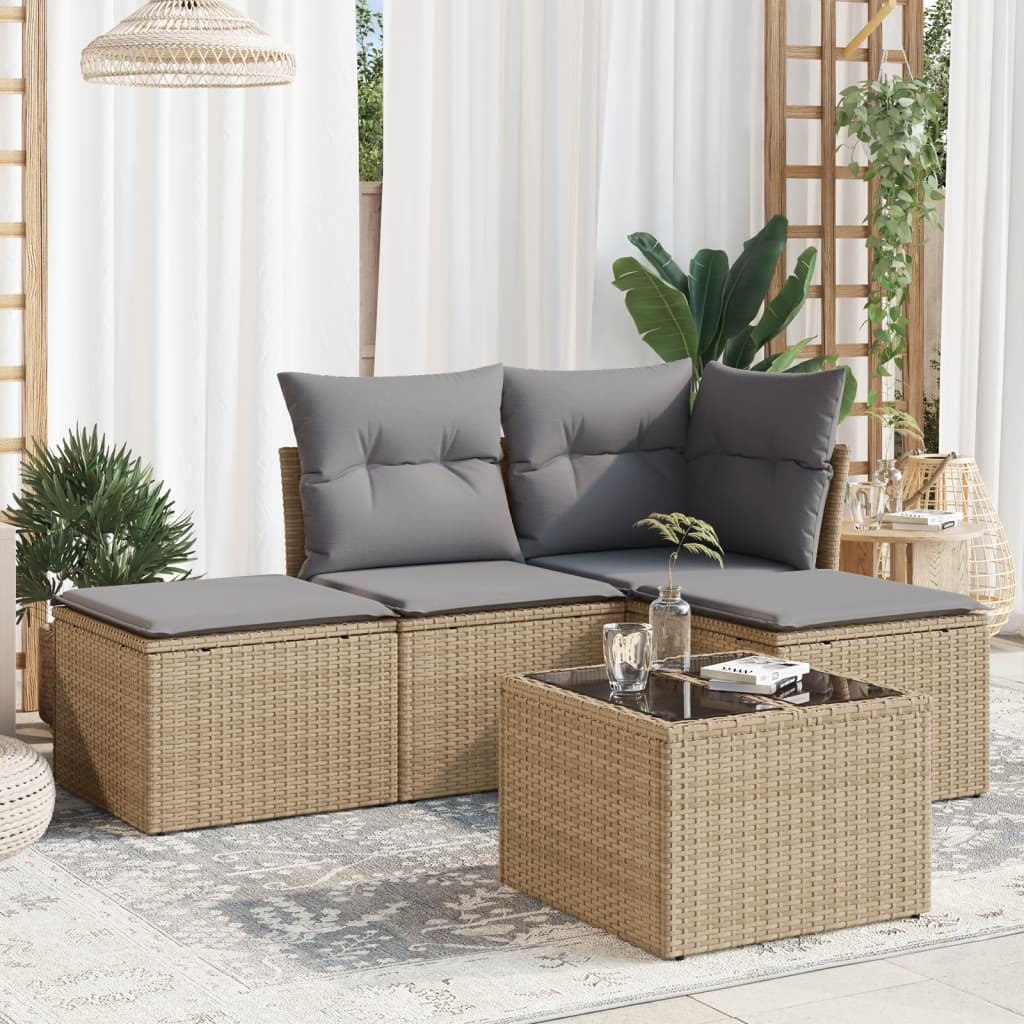 HKH 5 Pcs Conjunto de Sofás P/ Jardim com Almofadões Vime Pe - Bege