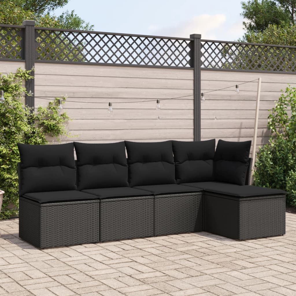HKH 5 Pcs Conjunto Sofás de Jardim com Almofadões Vime Pe - Preto