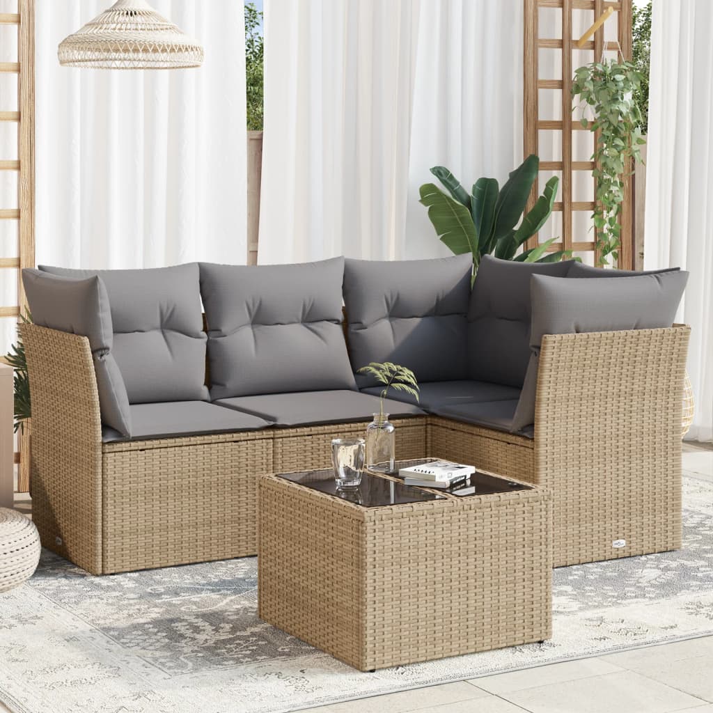 HKH 5 Pcs Conjunto de Sofás P/ Jardim com Almofadões Vime Pe - Bege