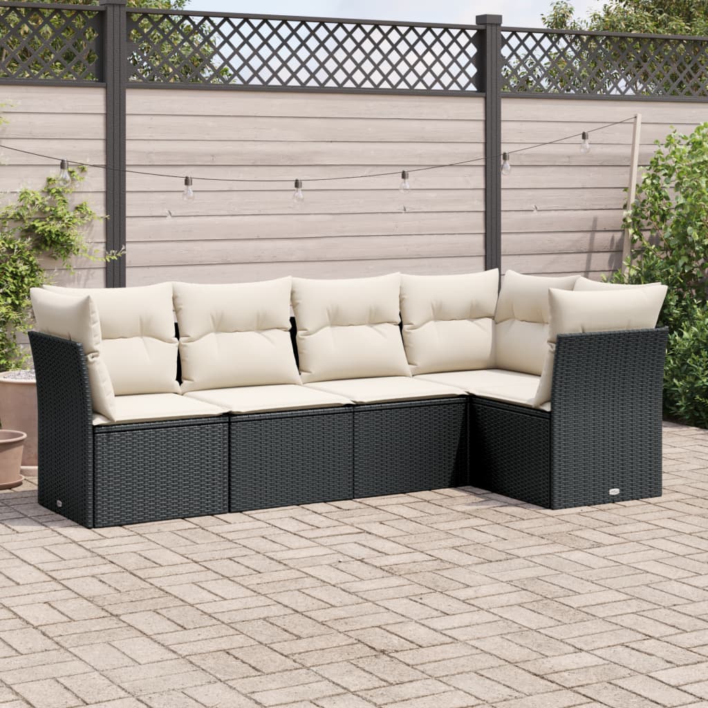 HKH 5 Pcs Conjunto Sofás de Jardim com Almofadões Vime Pe - Preto