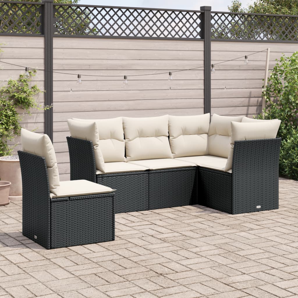 HKH 5 Pcs Conjunto Sofás de Jardim com Almofadões Vime Pe - Preto