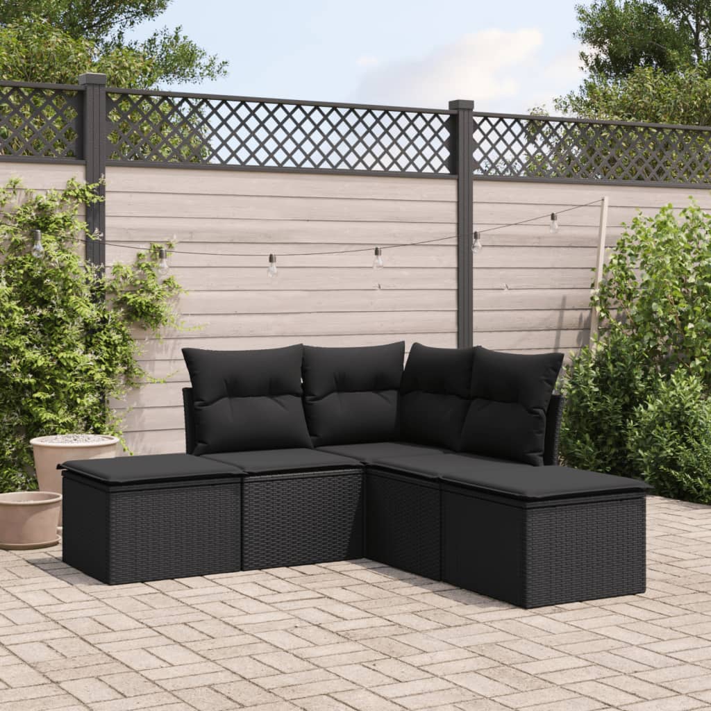 HKH 5 Pcs Conjunto Sofás de Jardim com Almofadões Vime Pe - Preto