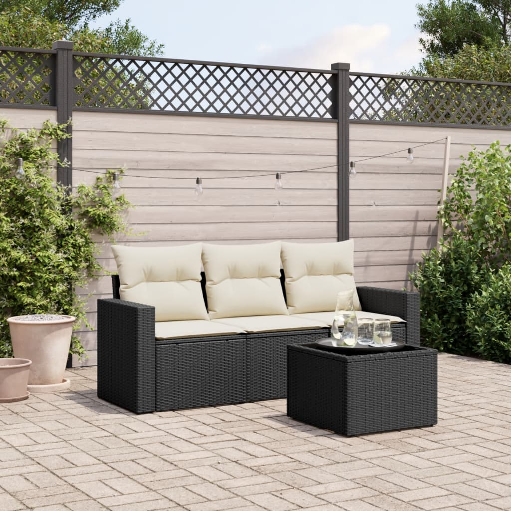 HKH 4 Pcs Conjunto de Sofás para Jardim C/ Almofadões Vime Pe - Preto