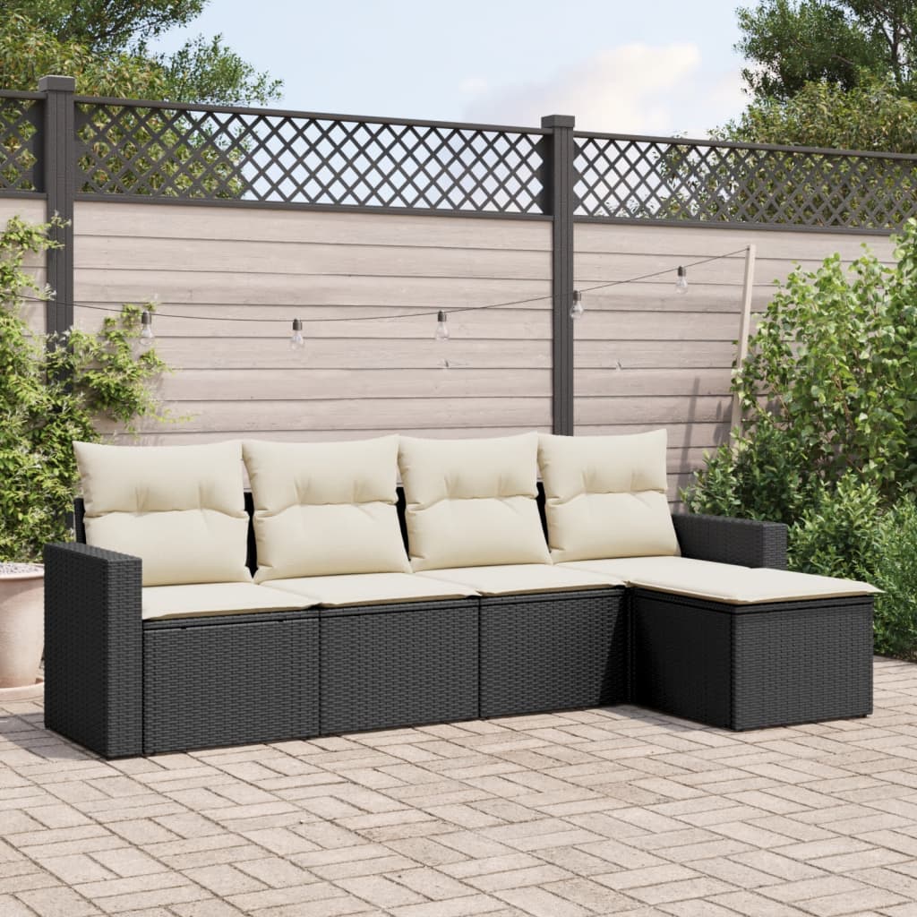 HKH 5 Pcs Conjunto Sofás de Jardim com Almofadões Vime Pe - Preto