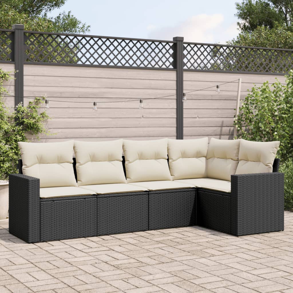 HKH 5 Pcs Conjunto Sofás de Jardim com Almofadões Vime Pe - Preto
