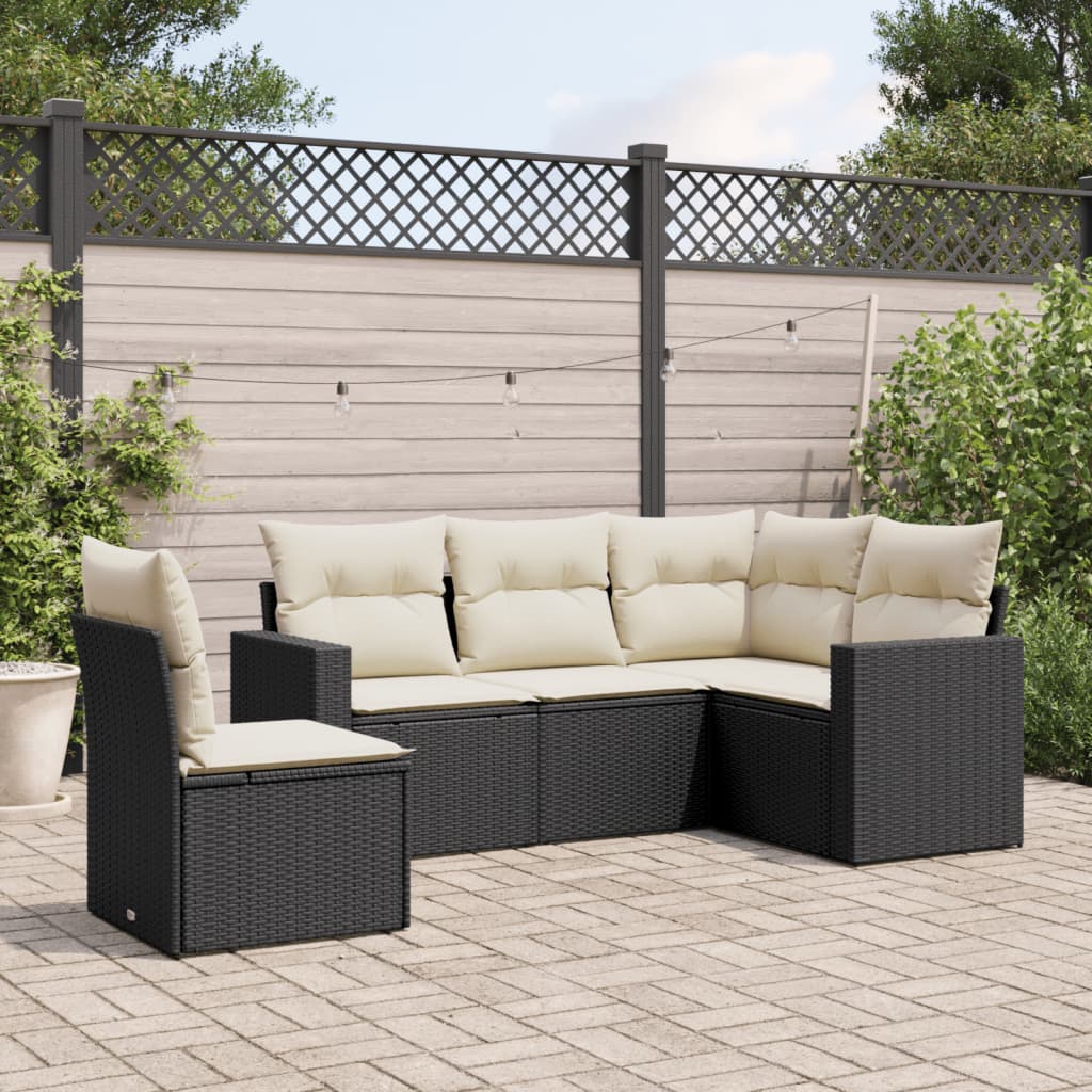 HKH 5 Pcs Conjunto Sofás de Jardim com Almofadões Vime Pe - Preto