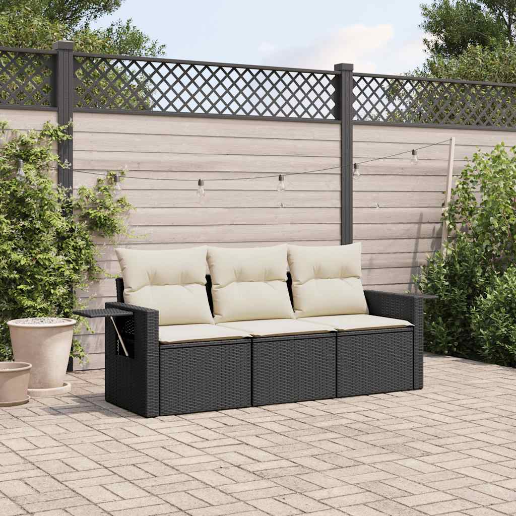 HKH 3 Pcs Conjunto Sofás de Jardim com Almofadões Vime Pe - Preto