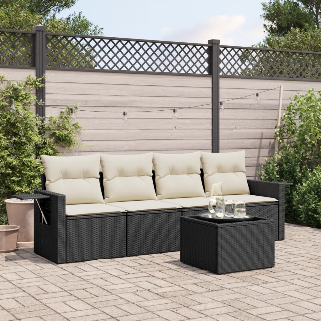 HKH 5 Pcs Conjunto Sofás de Jardim com Almofadões Vime Pe - Preto