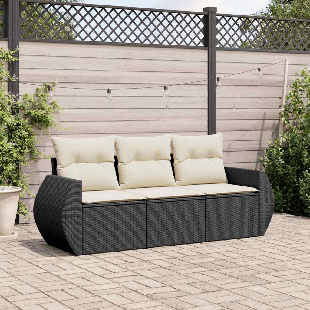 HKH 3 Pcs Conjunto Sofás de Jardim com Almofadões Vime Pe - Preto
