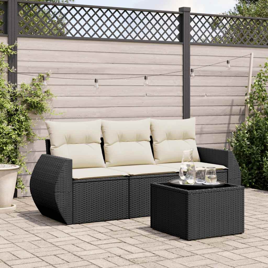 HKH 4 Pcs Conjunto de Sofás para Jardim C/ Almofadões Vime Pe - Preto