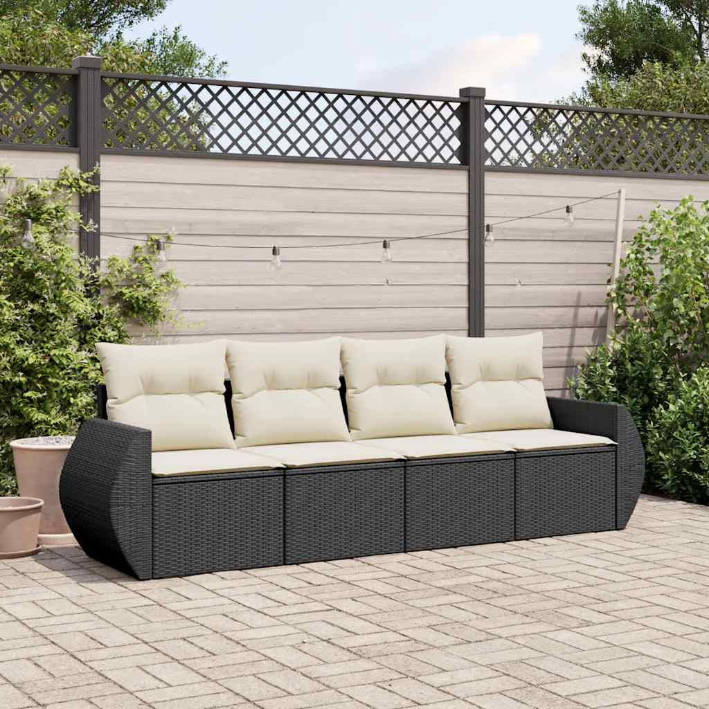 HKH 4 Pcs Conjunto de Sofás para Jardim C/ Almofadões Vime Pe - Preto