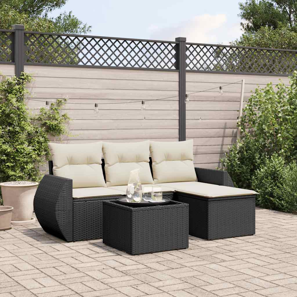 HKH 5 Pcs Conjunto Sofás de Jardim com Almofadões Vime Pe - Preto