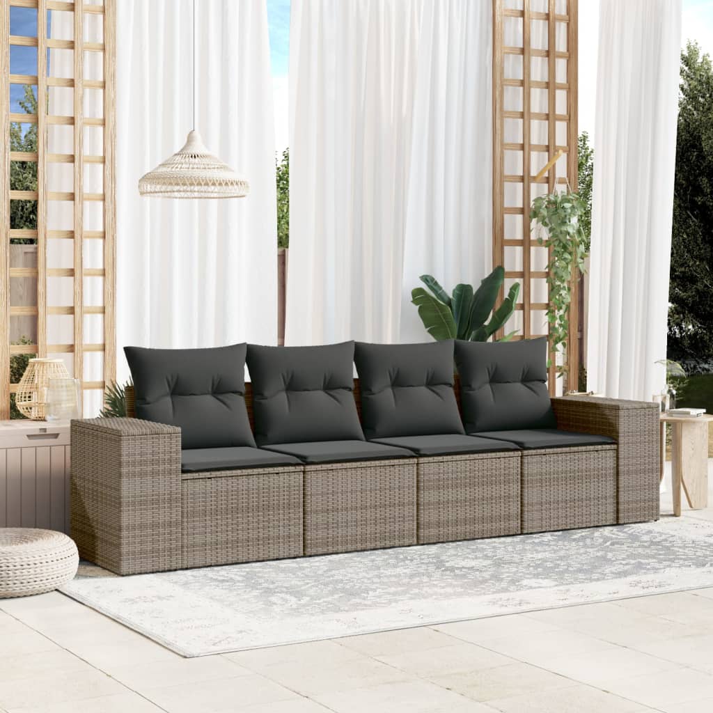 HKH 4 Pcs Conjunto Lounge de Jardim C/ Almofadões Vime Pe - Preto