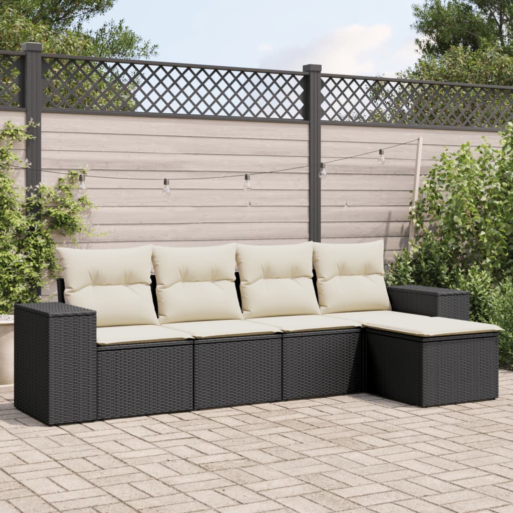 HKH 5 Pcs Conjunto Sofás de Jardim com Almofadões Vime Pe - Preto