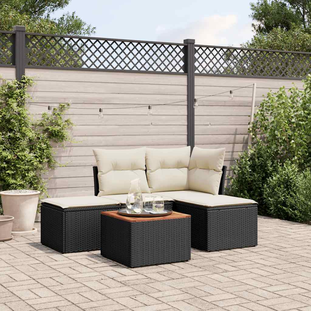 HKH 5 Pcs Conjunto Sofás de Jardim com Almofadões Vime Pe - Preto