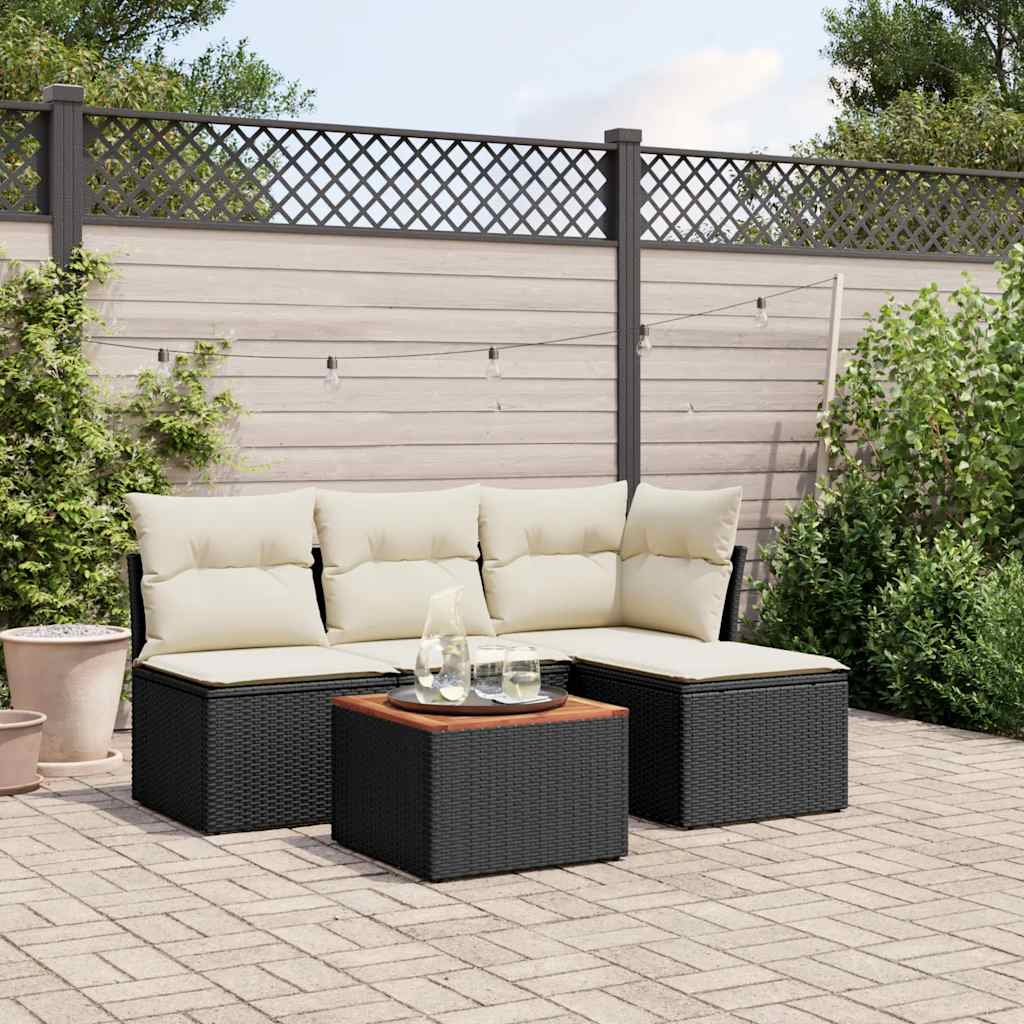 HKH 5 Pcs Conjunto Sofás de Jardim com Almofadões Vime Pe - Preto