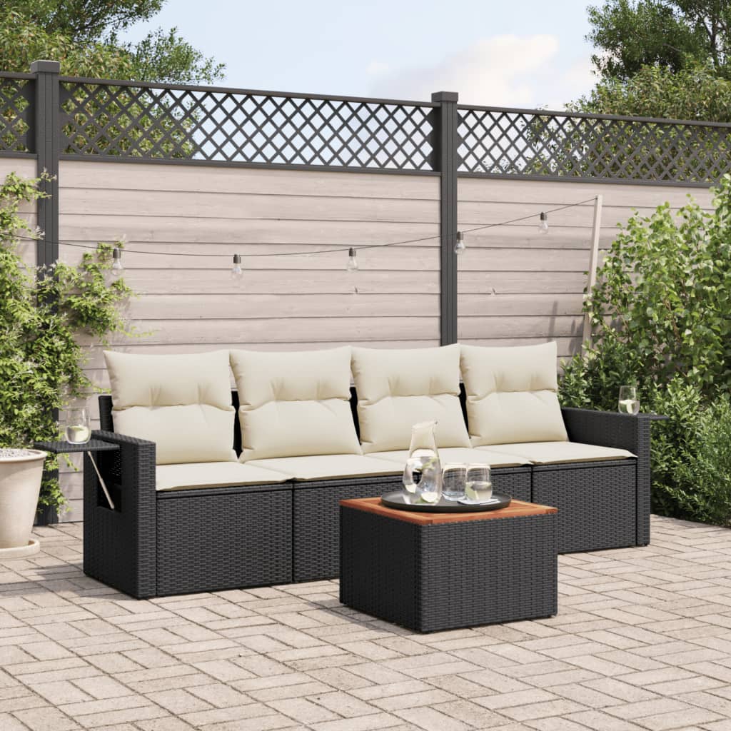 HKH 5 Pcs Conjunto Sofás de Jardim com Almofadões Vime Pe - Preto