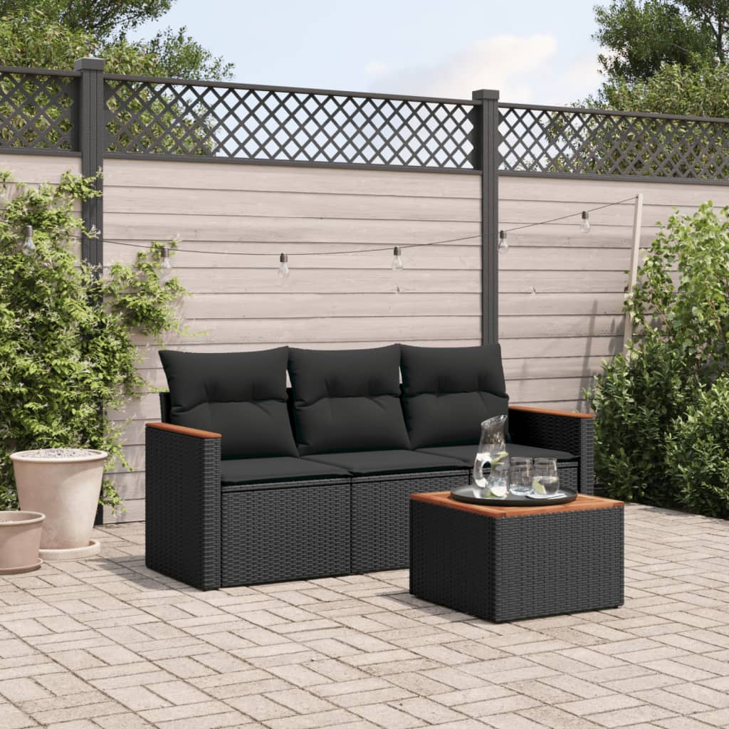 HKH 4 Pcs Conjunto de Sofás para Jardim C/ Almofadões Vime Pe - Preto