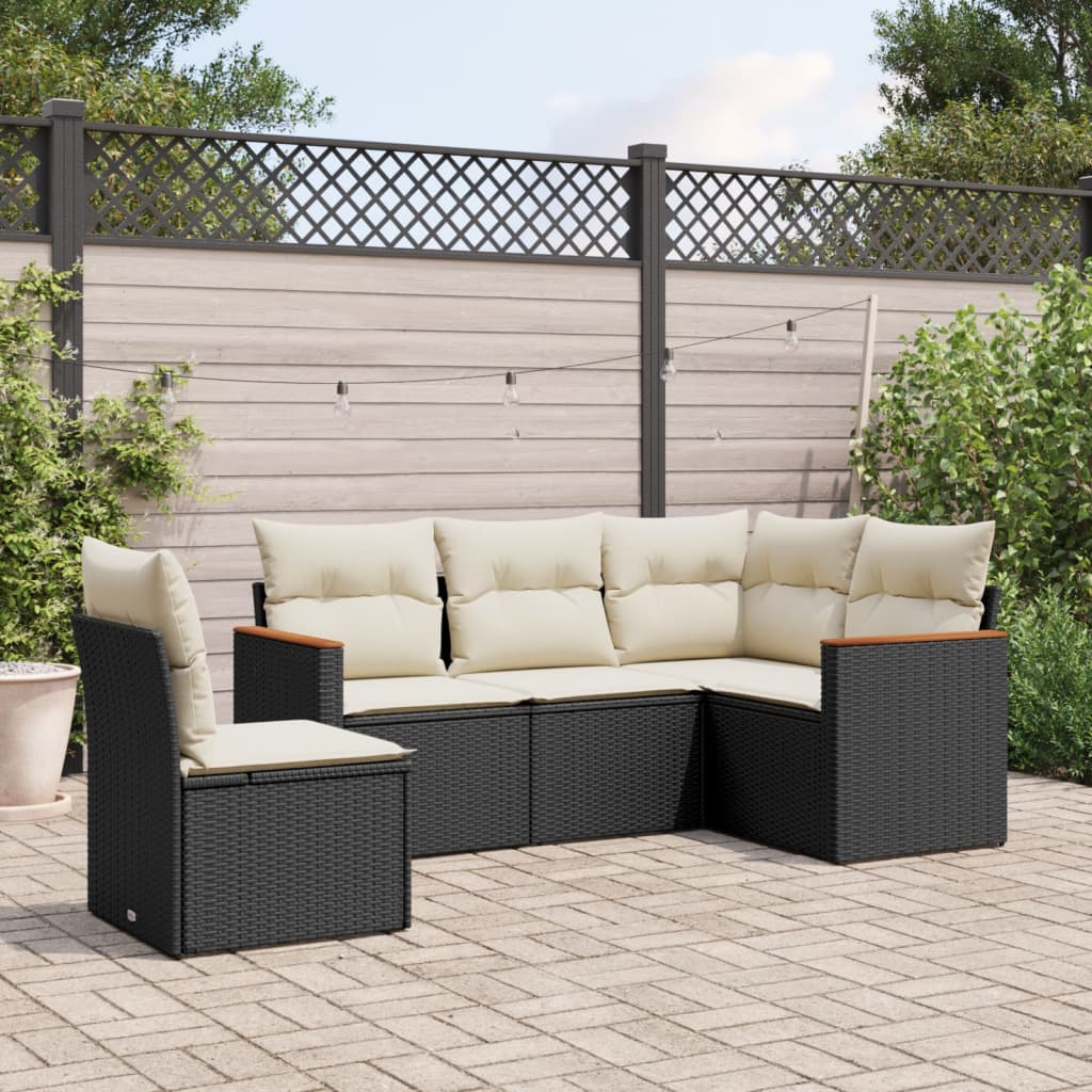 HKH 5 Pcs Conjunto Sofás de Jardim com Almofadões Vime Pe - Preto