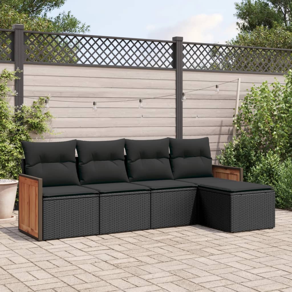 HKH 5 Pcs Conjunto Sofás de Jardim com Almofadões Vime Pe - Preto