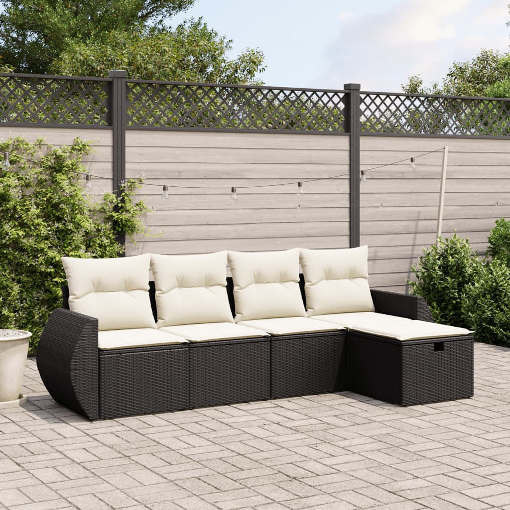 HKH 5 Pcs Conjunto Sofás de Jardim com Almofadões Vime Pe - Preto