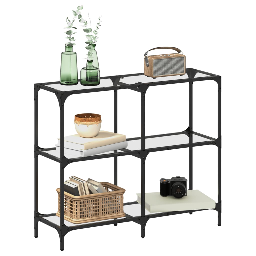 HKH Mesa Consola em Aço com Tampo de Vidro Transparente