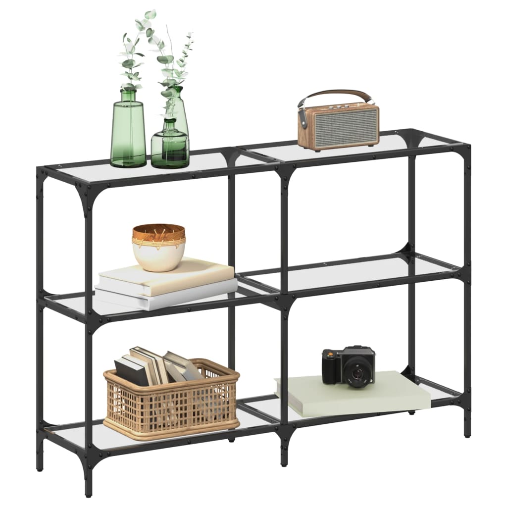 HKH Mesa Consola em Aço com Tampo de Vidro Transparente