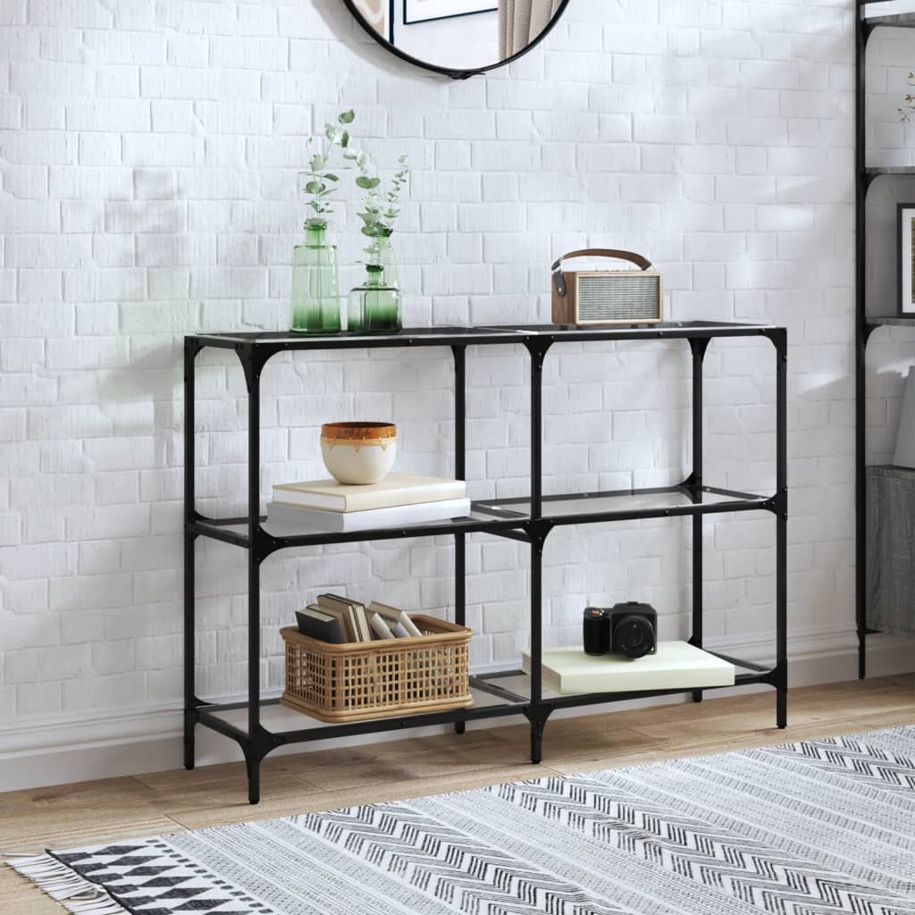 HKH Mesa Consola em Aço com Tampo de Vidro Transparente