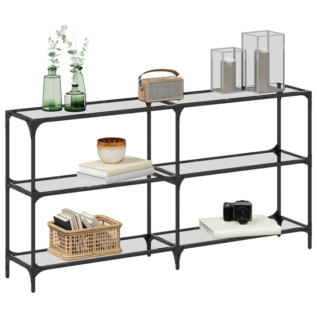 HKH Mesa Consola em Aço com Tampo de Vidro Transparente