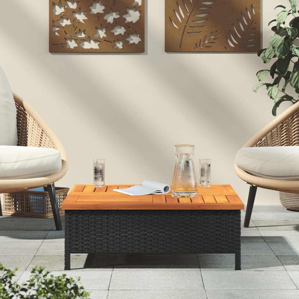 HKH Mesa de Jardim 70x70x25 Cm Vime e Madeira de Acácia - Preto