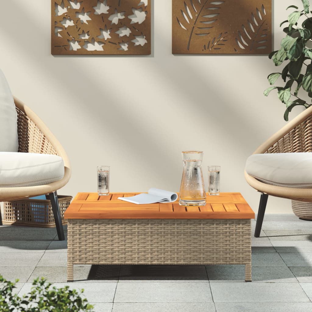 HKH Mesa de Jardim 70x70x25 Cm Vime e Madeira de Acácia Maciça - Bege