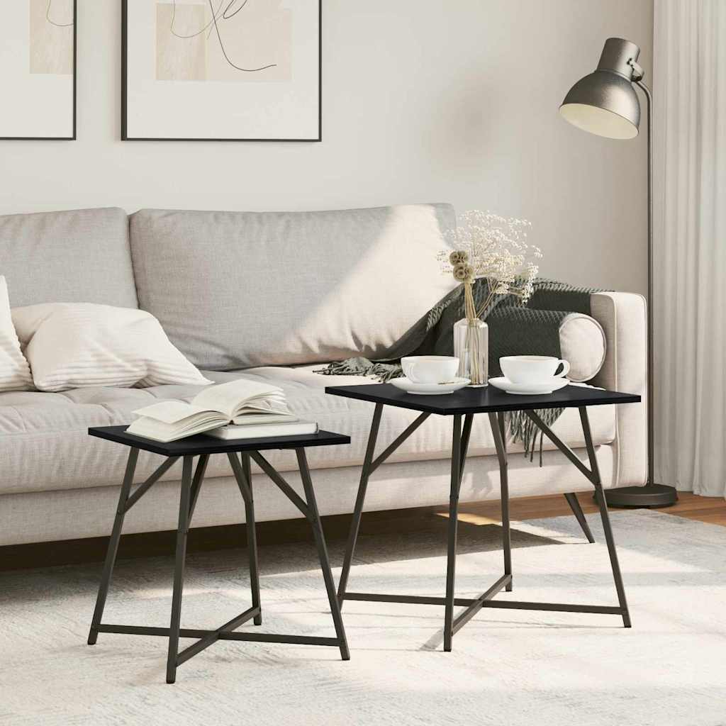 HKH Conjunto de 2 Mesas de Apoio em Carvalho - Preto