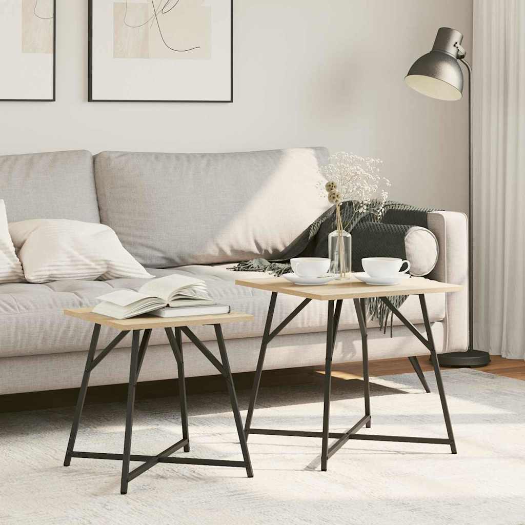 HKH Conjunto de 2 Mesas de Apoio Sonoma e em Carvalho - Preto