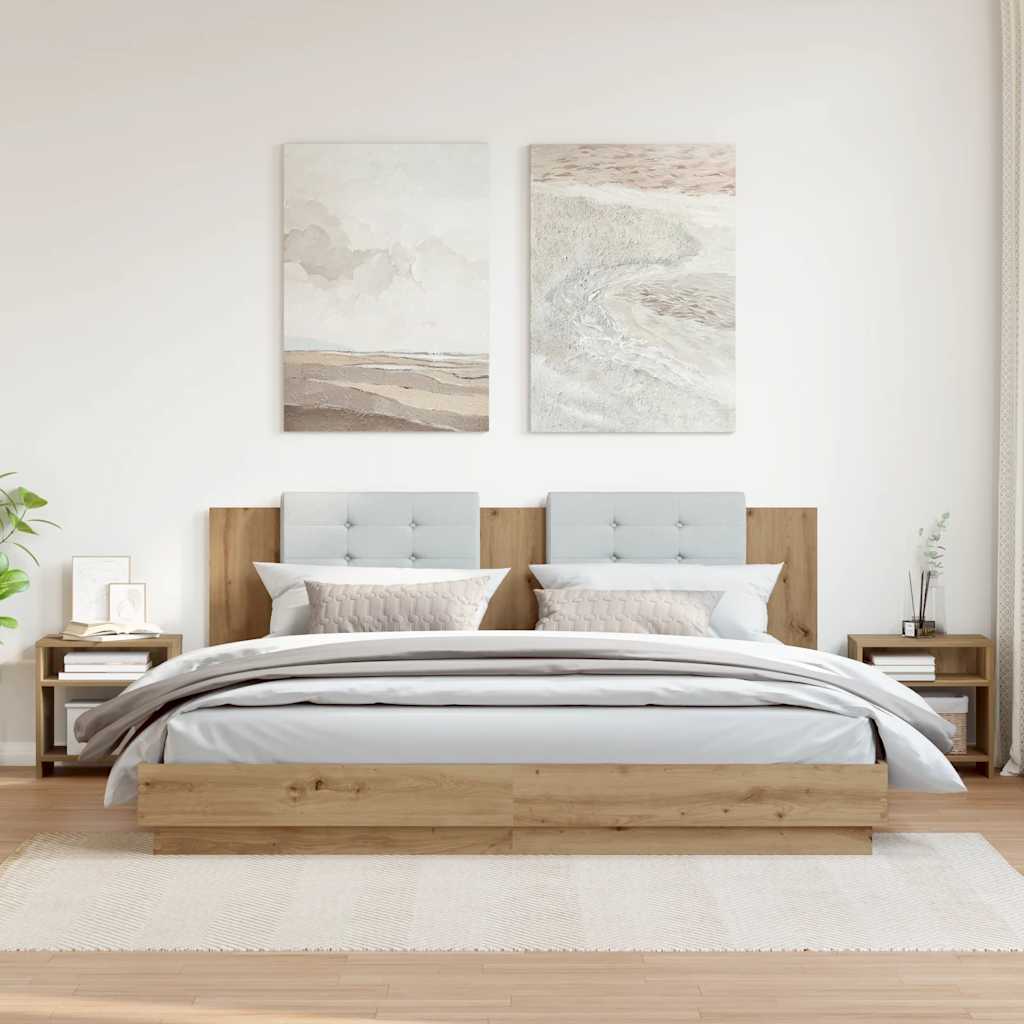 HKH Conjunto de 2 Mesas de Cabeceira em Derivados de Madeira Artisiano em Carvalho