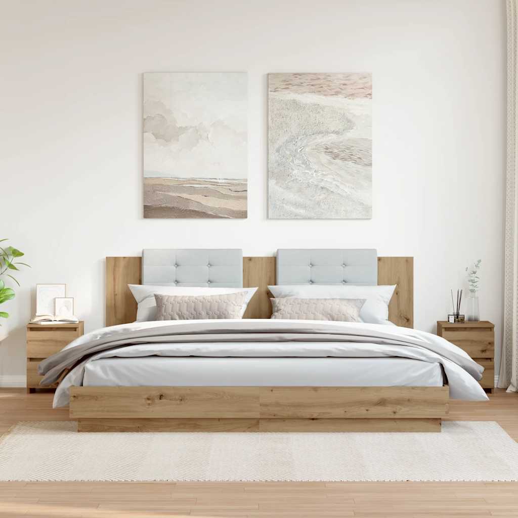 HKH Conjunto de 2 Mesas de Cabeceira em Derivados de Madeira Artisiano em Carvalho