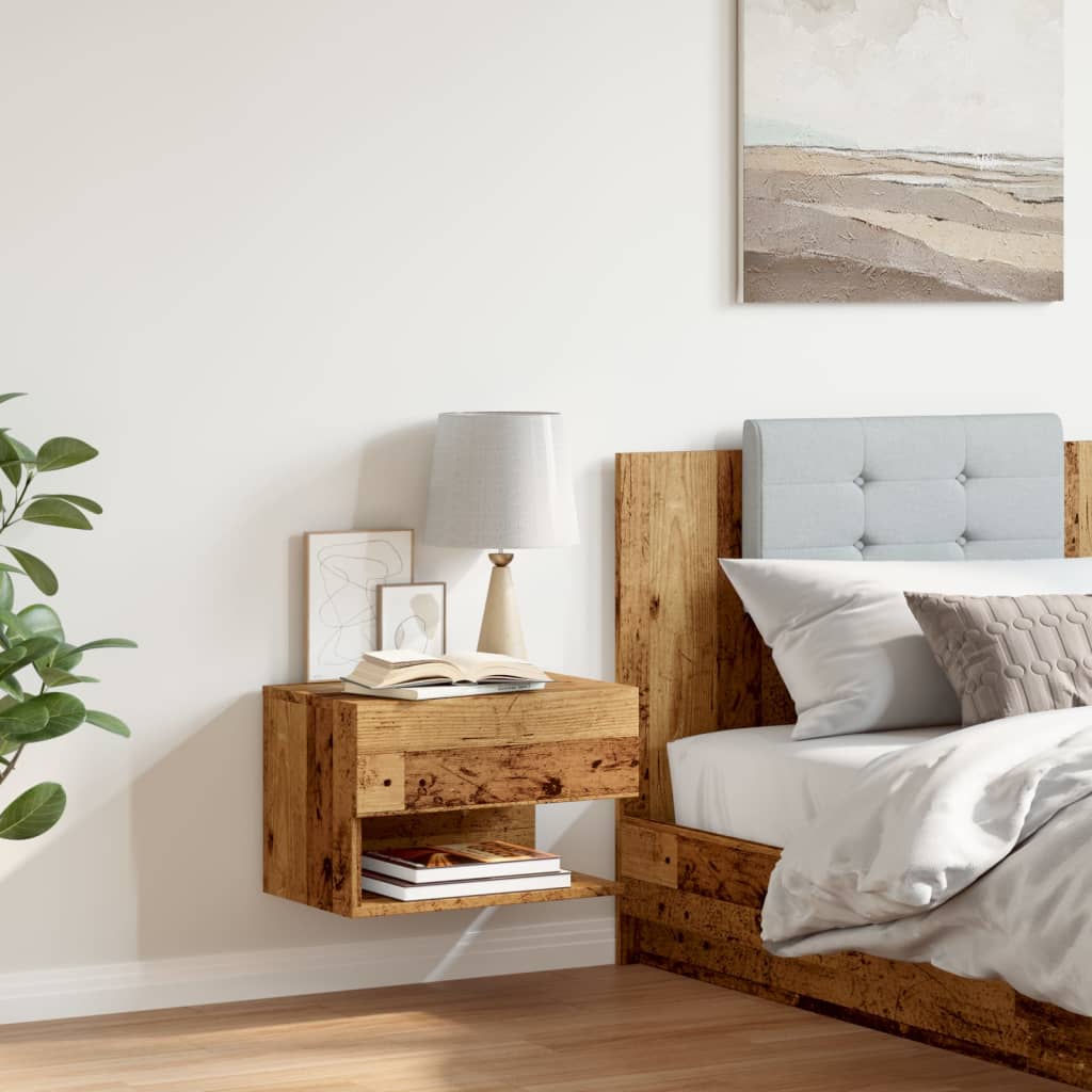 HKH Mesa de Cabeceira de Parede Madeira Velha